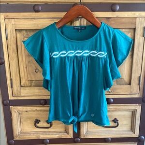 Adrienne Vittadini Green Flutter Sleeve Ruffled Blouse